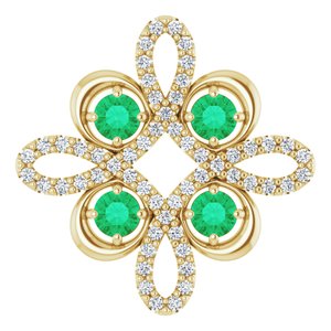 14K Yellow Natural Emerald & 1/6 CTW Natural Diamond Clover Pendant